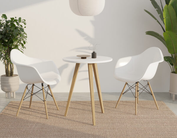 Moderný okrúhly drevený príručný stolík s drevenými nohami, 60 cm