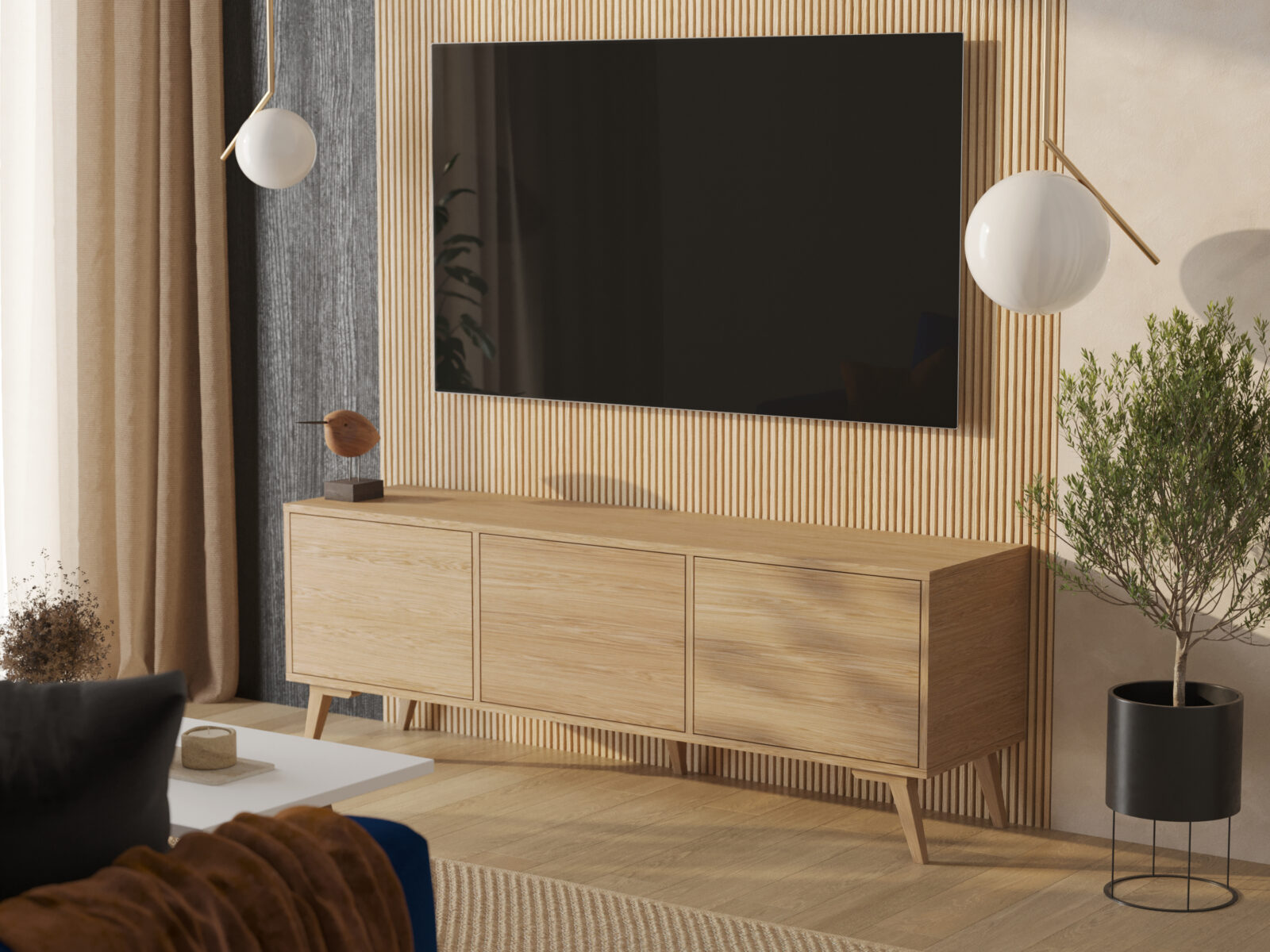 Drevený TV stolík, 180 cm