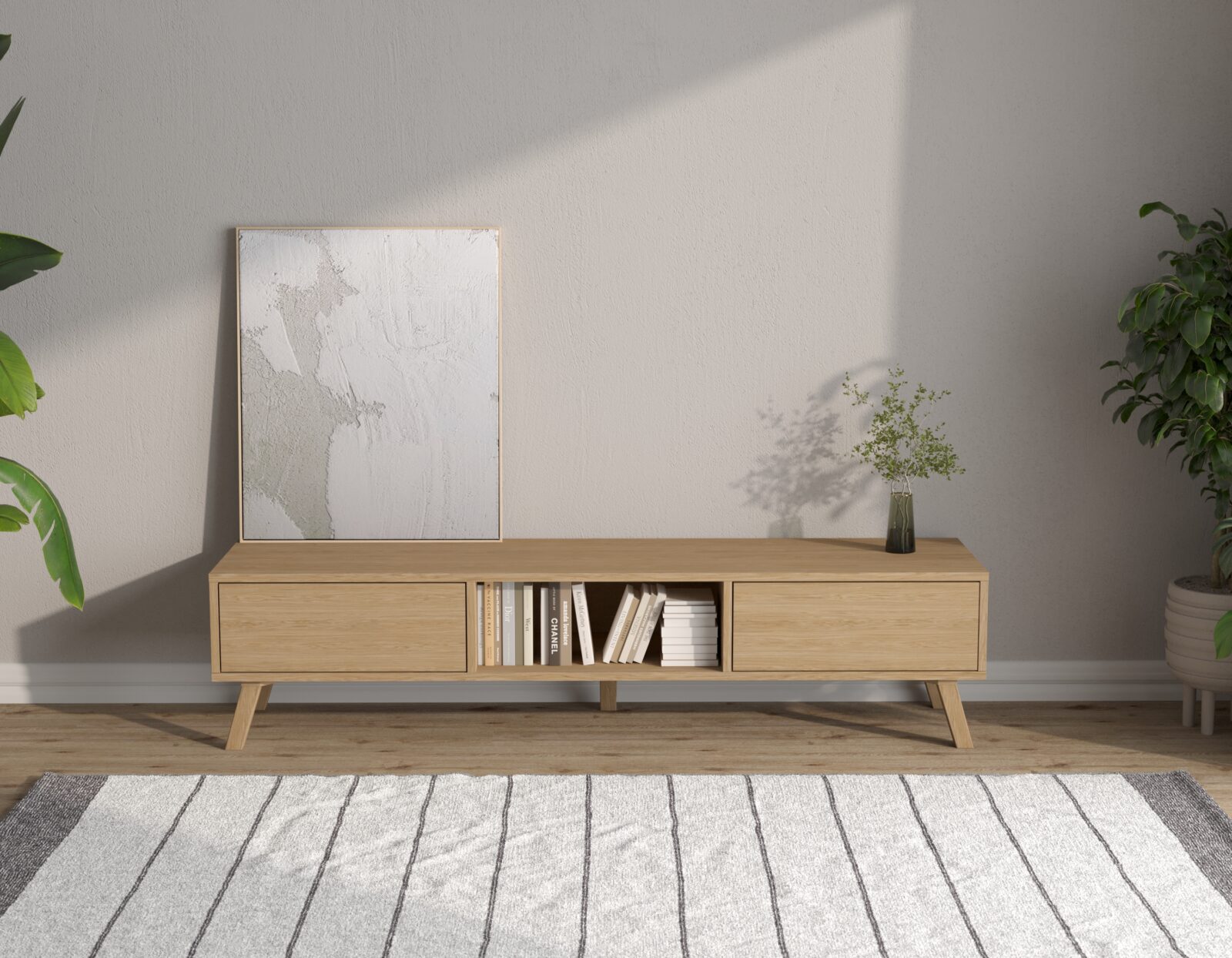 Moderný dubový TV stolík, 180 cm