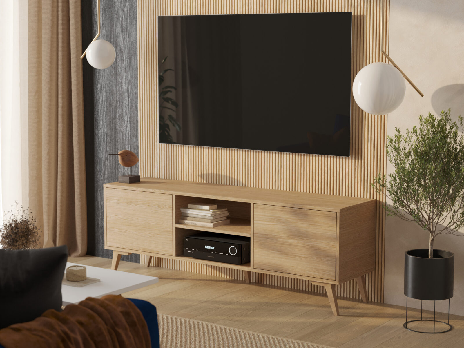 Moderný dubový TV stolík, 180 cm