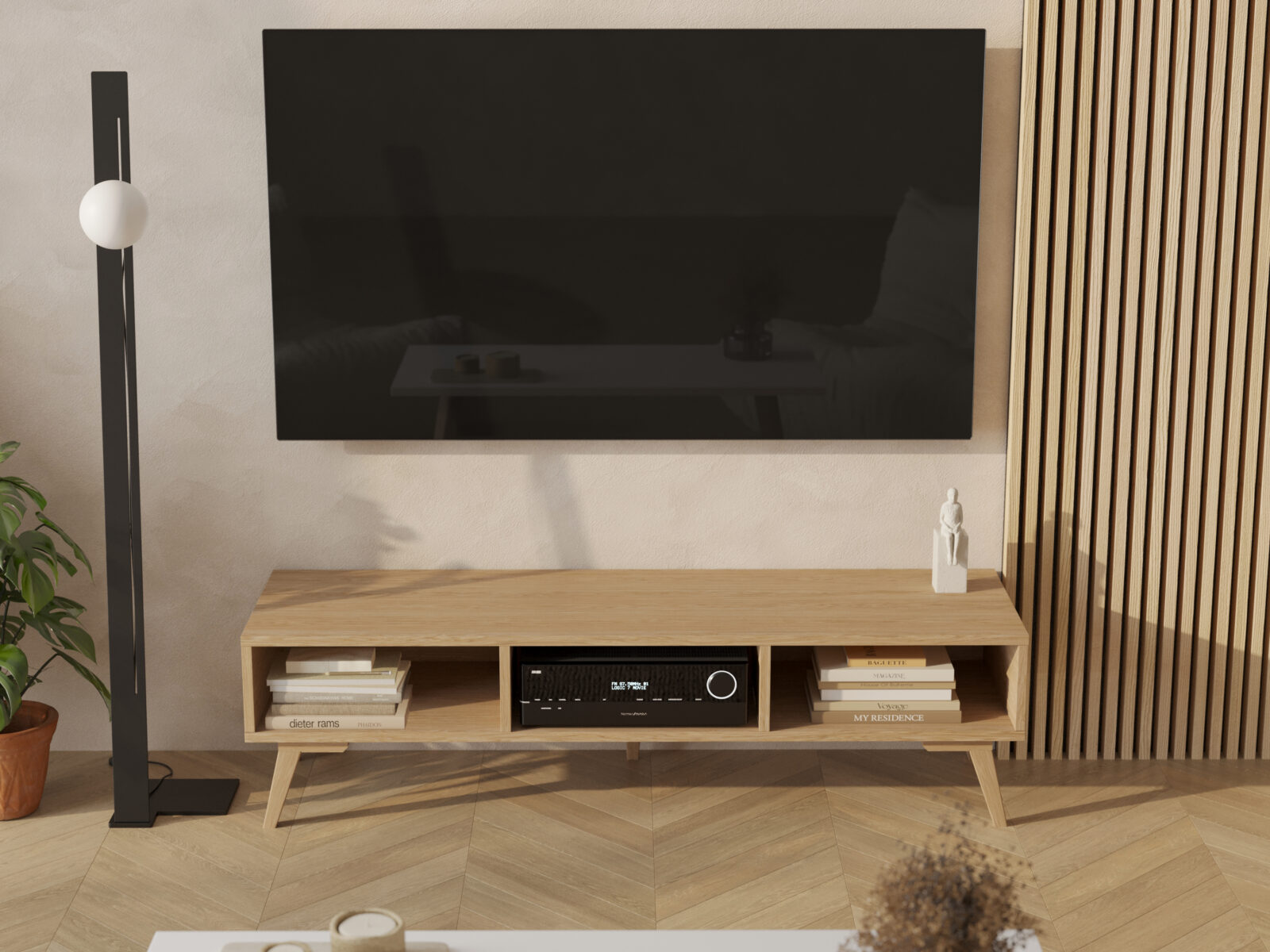 Drevený TV stolík s otvorenou policou, 150 cm
