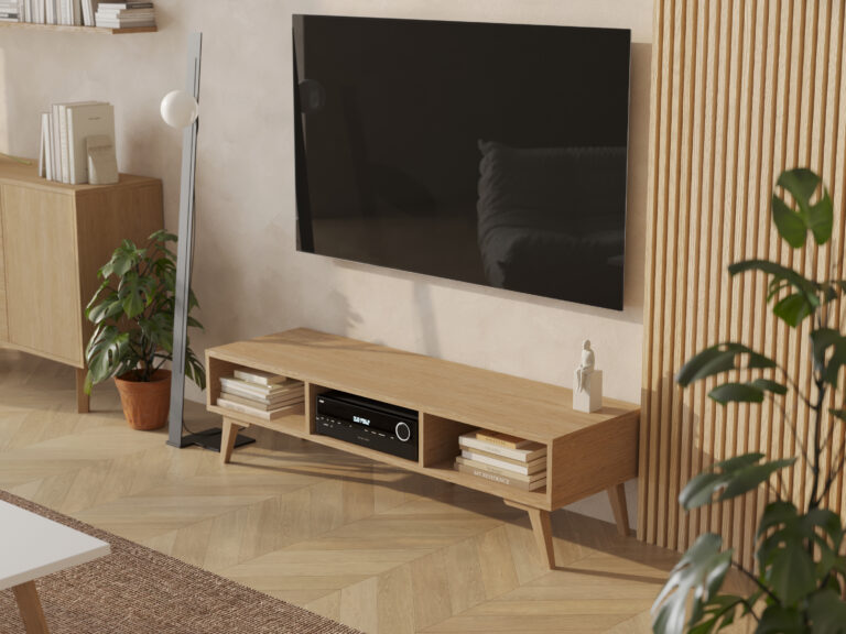 Drevený TV stolík s otvorenou policou, 150 cm