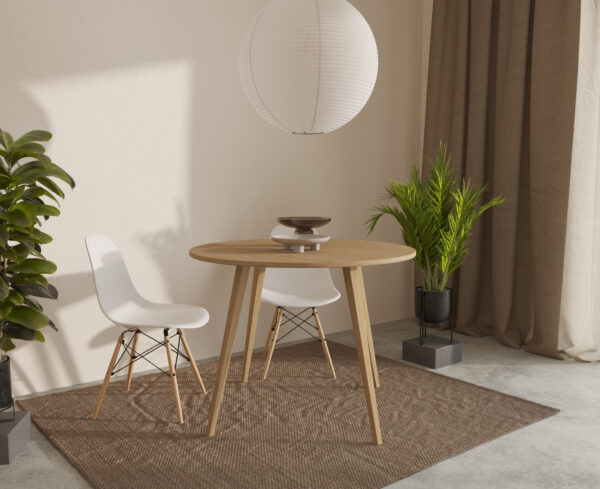 Moderný okrúhly jedálenský stôl z masívneho duba, 70-100 cm