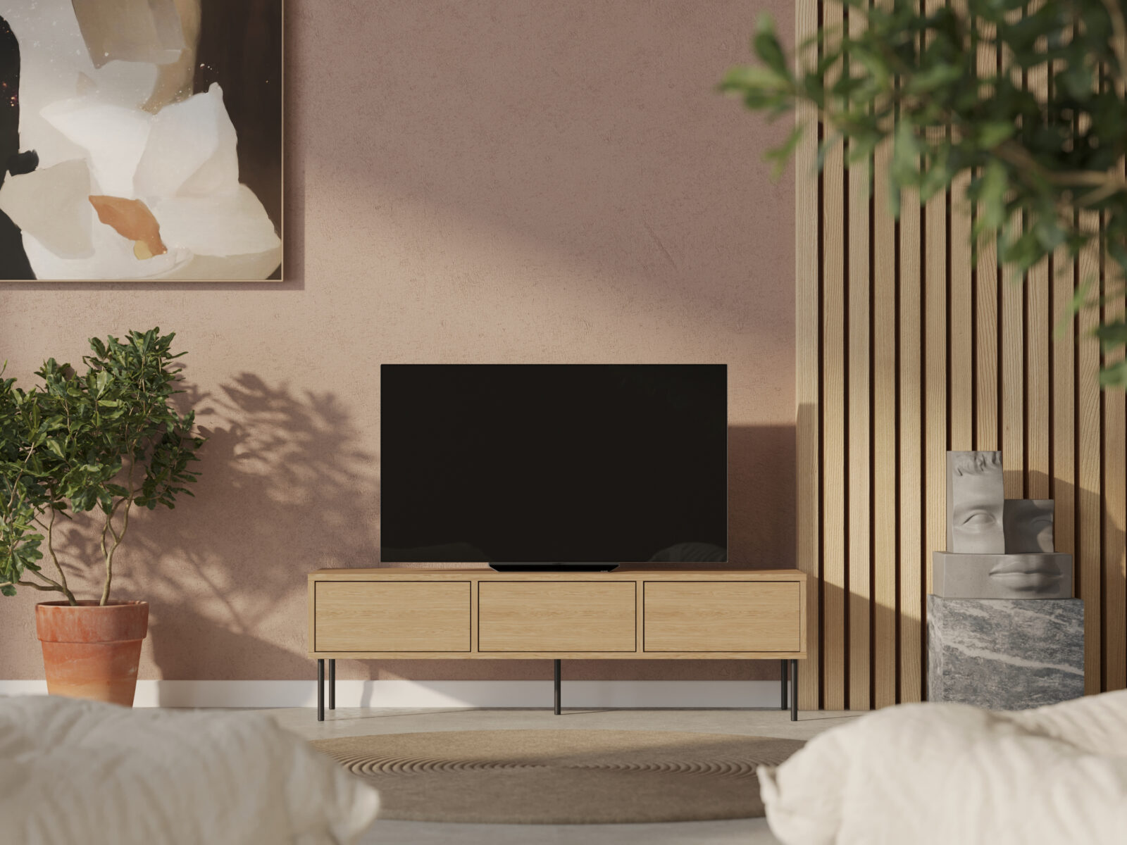 Industriálny dubový TV stolík, 150 cm