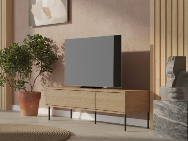 Industriálny dubový TV stolík, 150 cm