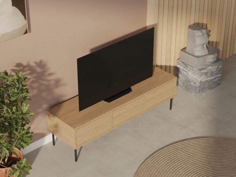 Industriálny dubový TV stolík, 150 cm