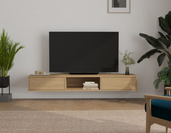 Moderný závesný dubový TV stolík, 180 cm