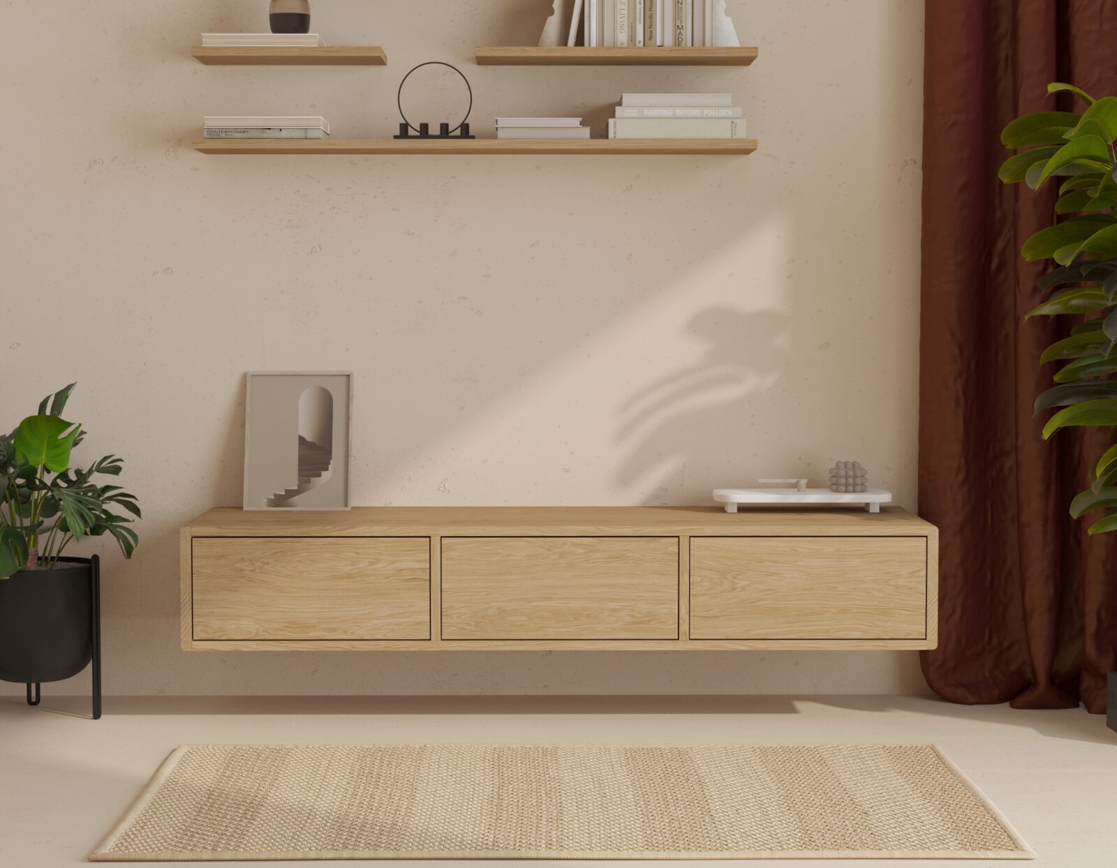 Závesný TV stolík z masívneho duba, 150 cm