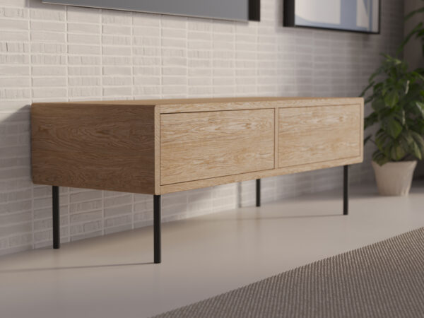 Industriálny kompaktný drevený TV stolík so zaoblenými hranami, 120 cm