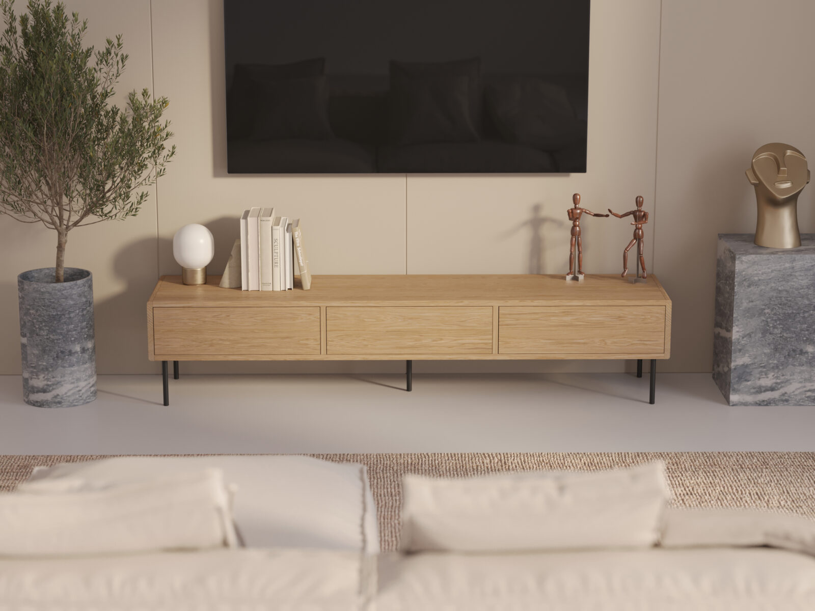 Industriálny dubový TV stolík, 200 cm