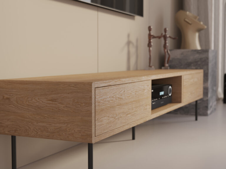 Industriálny dubový TV stolík, 200 cm