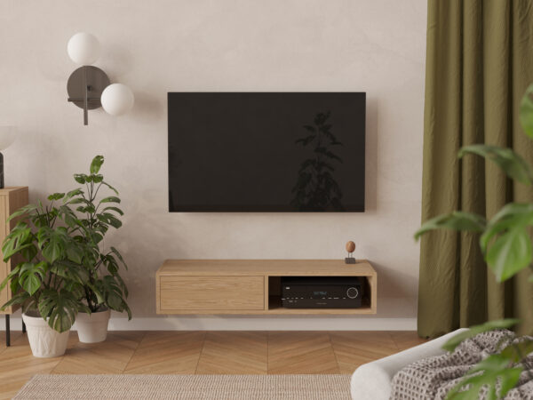 Moderný závesný drevený TV stolík, 120 cm
