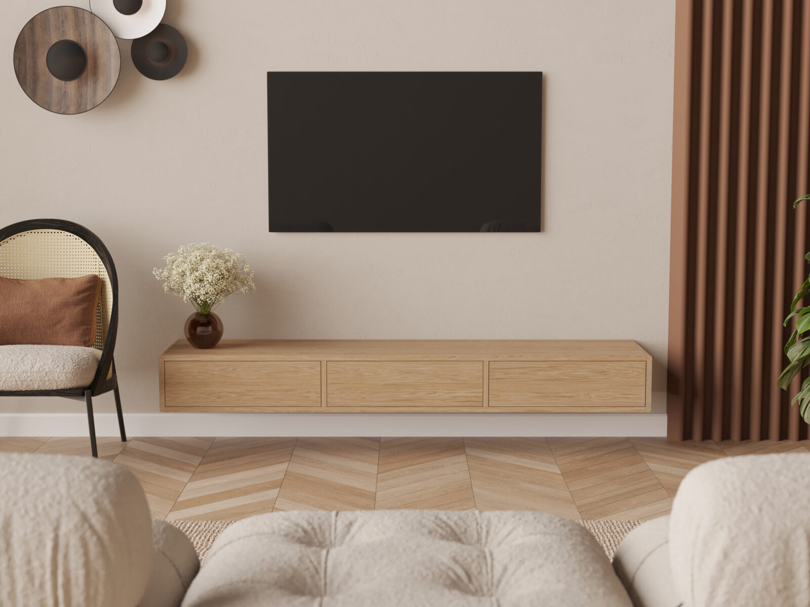 Závesný TV stolík s dvierkami, 200 cm