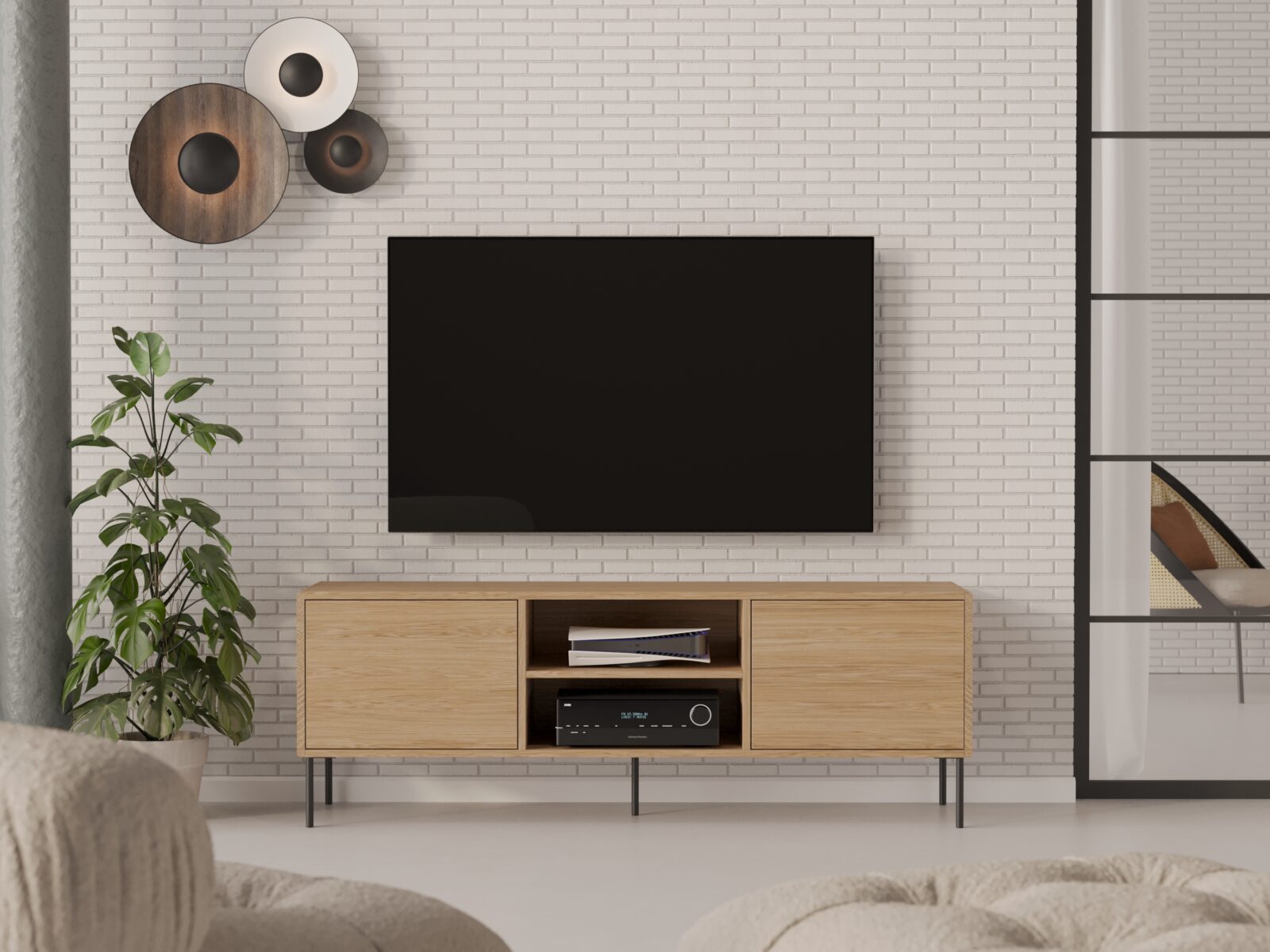 Moderný drevený TV stolík