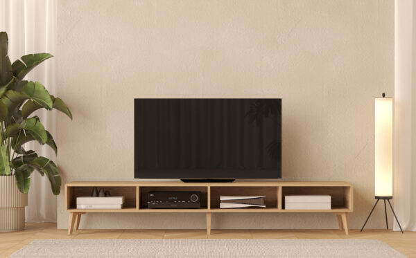 Drevený TV stolík s úložným priestorom, 240 x 45 cm