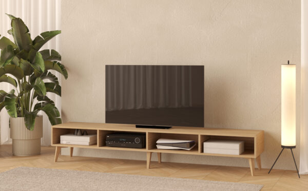 Drevený TV stolík s úložným priestorom, 240 x 45 cm