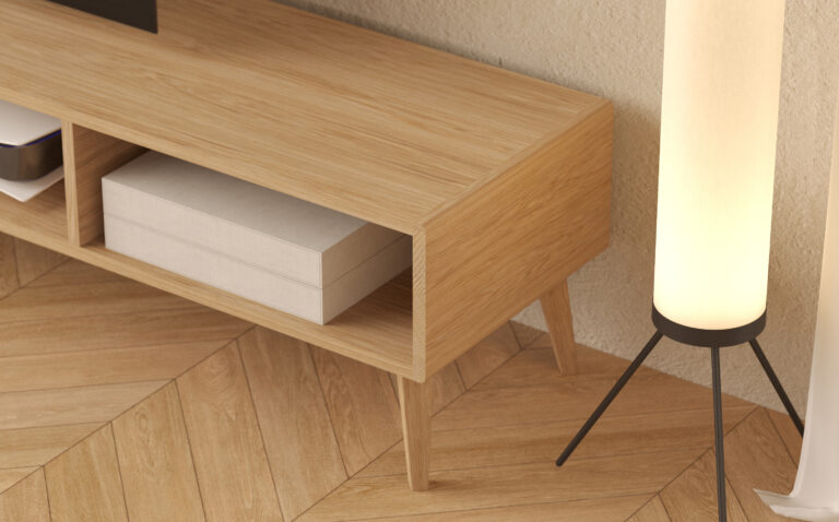 Drevený TV stolík s úložným priestorom, 240 x 45 cm