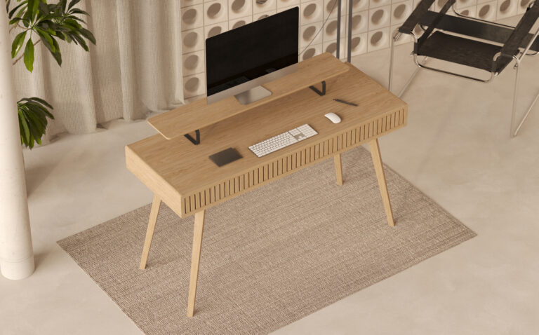 Veľký dubový písací stôl s lamelovým dubovým čelom so 3 zásuvkami, 130 cm